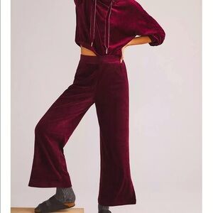 ANTHROPOLOGIE daily practice burgundy velvet velour lounge pants.